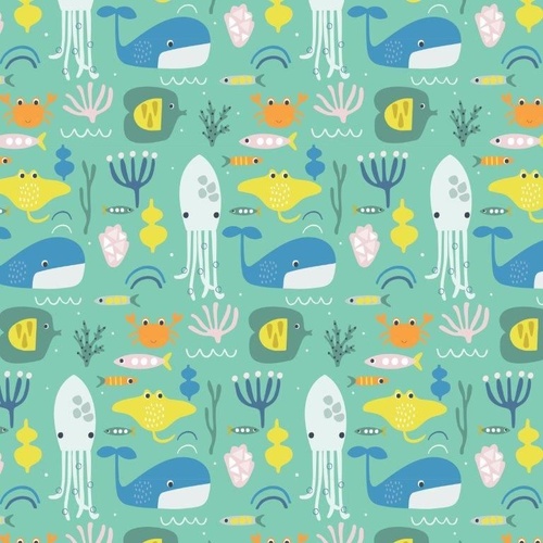 Fabric Remnant |Dashwood Habitat Ocean Animals (45cm x 112cm)