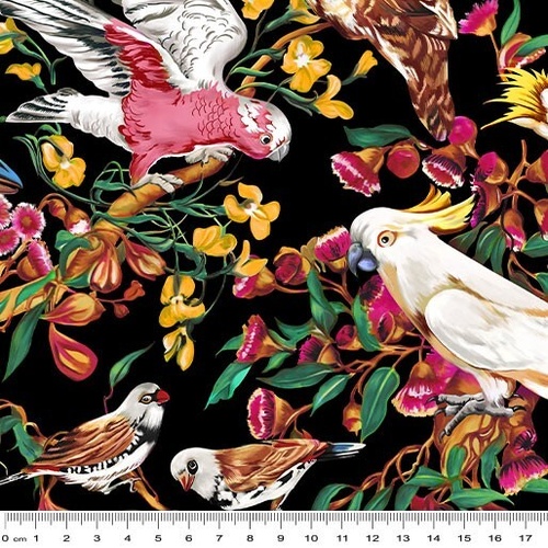 Fabric Remnant | Burrangong Birdlife Kookaburras Galahs Cockatoos (52cm x 112cm)