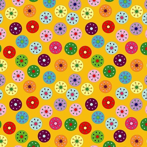 Fabric Remnant | 	 Colour Splash Mini Burst Circles Yellow (72cm x 112cm)