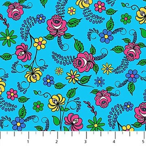 Fabric Remnant | Nine Lives Floral Toss Turquoise (69cm x 112cm)