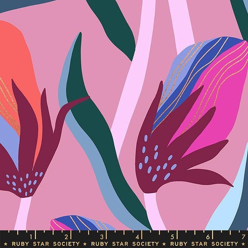 Fabric Remnant |  Ruby Star Airflow Bloom Metallic (80cm x 112cm)