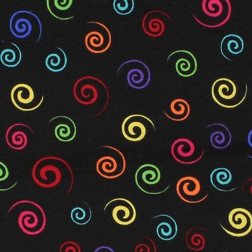 Fabric Remnant |  Celebrations Party Spirals Black Multi  (66cm x 112cm)