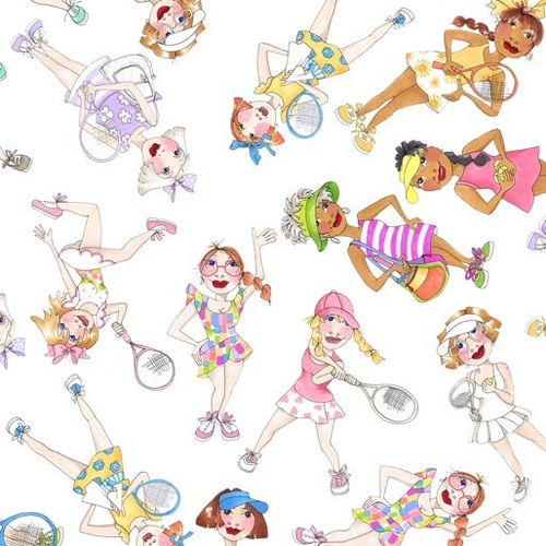 Fabric Remnant | 	 Loralie Tennis Love Tennis Players (50cm x 112cm)