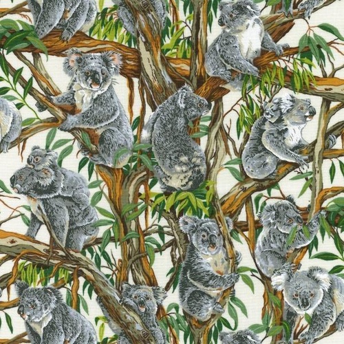 Fabric Remnant | 	 Australian Koalas Gum Trees(52cm x 112cm)