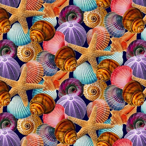 Fabric Remnant I Packed Seashells Allover Multi  (51cm x 112cm)