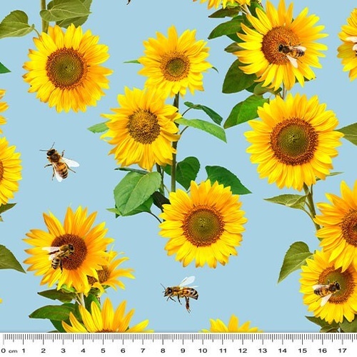 Fabric Remnant |The Bees Knees Sunflowers Blue  (52cm x 112cm)