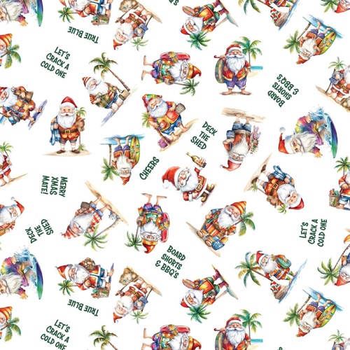 Fabric Remnant |Old Mate Aussie Xmas Santa Fabric Crack a Cold One(51cm x 112cm)