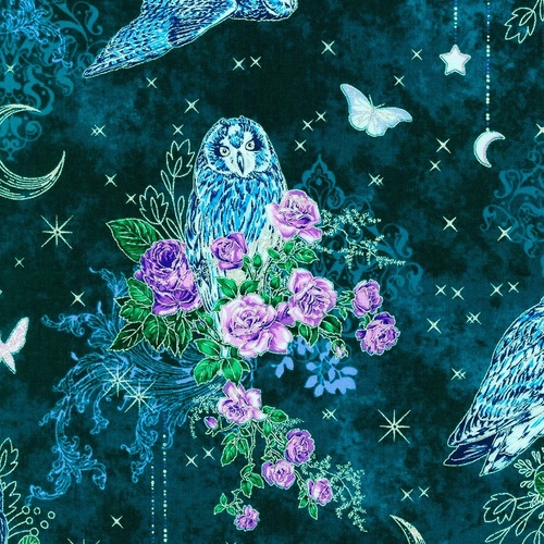 Fabric Remnant | Mystic Moon Metallic Owl Floral (78cm x 112cm)