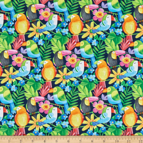 Fabric Remnant | Tropical Zone Parrots and Flowers (66cm x 112cm)