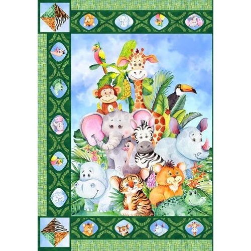 Fabric 2nd - Jungle Friends Animals Quilt Panel 72cm
