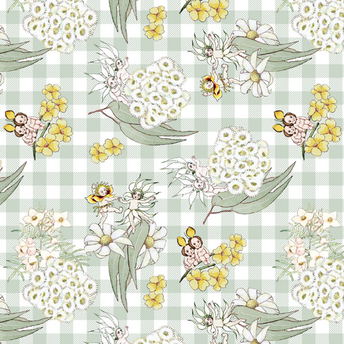 Devonstone | May Gibbs Garden Playtime Gingham Floral Green MG1052