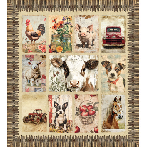 Devonstone | Coops Farm Animals 39" Quilt Cot Panel DV6797