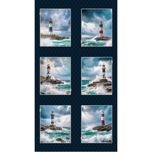 Henry Glass | Coastal Guardians Lighthouse Blocks 24" Panel 2197B-70