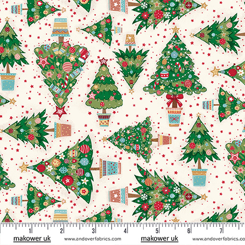 Fabric Remnant |Christmas Wishes Scattered Trees Cream (76cm x 112cm)