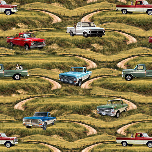 Fabric Remnant | Vintage Vehicles Automobile Fords Scenic Farm (53cm x 112cm)