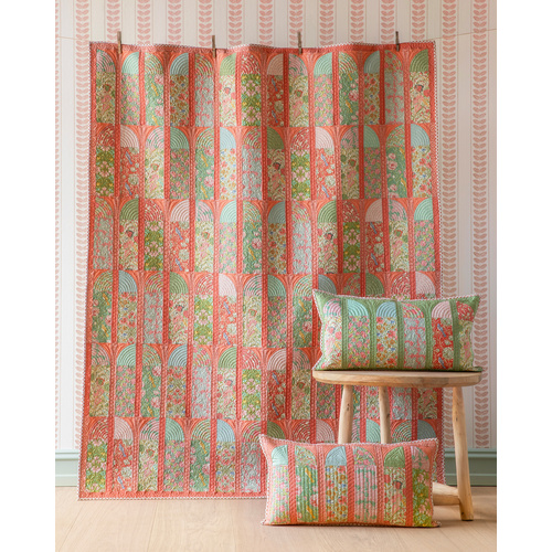 Tilda | Songbird Bird Floral Garden View Quilt Kit CORAL GREEN