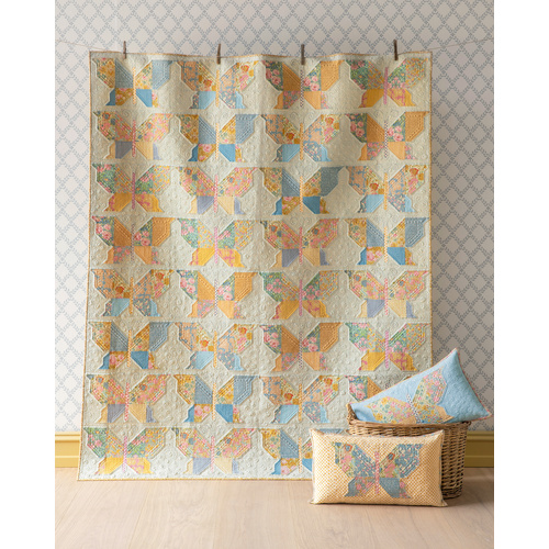 Tilda | Songbird Bird Floral Mosaic Butterfly Quilt Kit BLUE MUSTARD