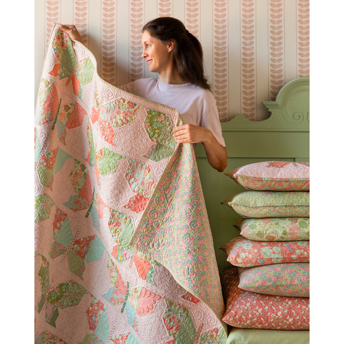 Tilda | Songbird Bird Floral Mosaic Butterfly Quilt Kit PEACH CORAL 