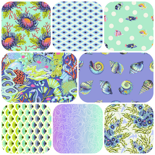 Tula Pink | Floral Reef Fabric Bundle Blue/Aqua- 8 Designs