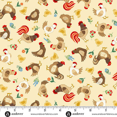 Fabric Remnant |Fun on the Farm Chickens Roosters (63cm x 112cm)