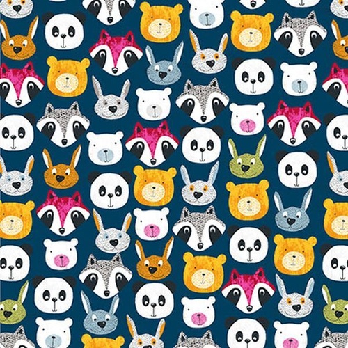 Fabric Remnant |Panda Fox Bear Rabbit Scattered (49cm x 112cm)