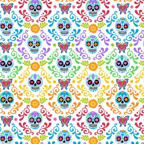 Fabric Remnant |	Day of the Dead Folklorico Skulls(64cm x 112cm)