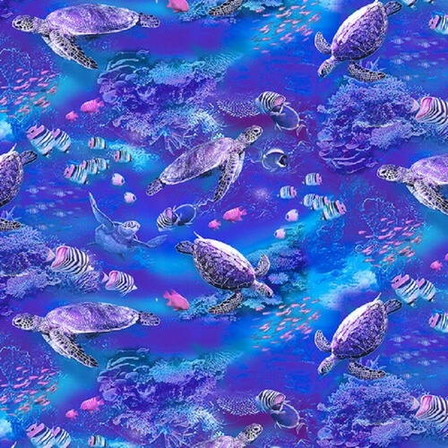 Fabric Remnant |Swimming Sea Turtles Allover(60cm x 112cm)