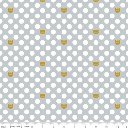 $6.95/Metre -Chloe and Friend Cat Dot Grey Sparkle