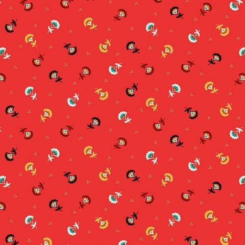 $6.95/Metre -Folk Friends Floral Sprig Red 2304R