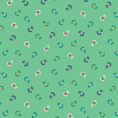 $6.95/Metre -Folk Friends Floral Sprig Turq 2304T