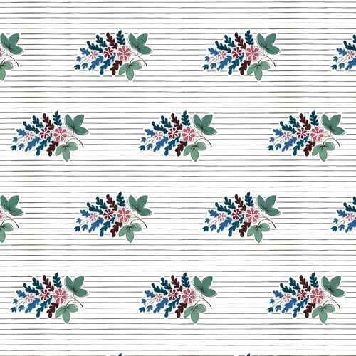 $6.95/Metre -Edward Terrace Audrey Floral Stripe White DV5504