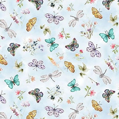 Henry Glass | Basket Full of Blessings | Butterfly & Dragonfly Toss Blue 2137-11