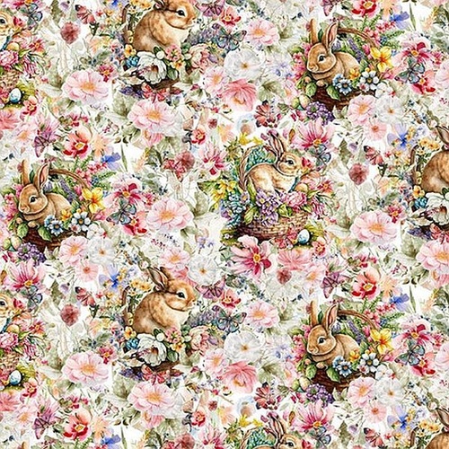 Henry Glass | Basket Full of Blessings | Bunny Floral Bouquet Cream 2136-01