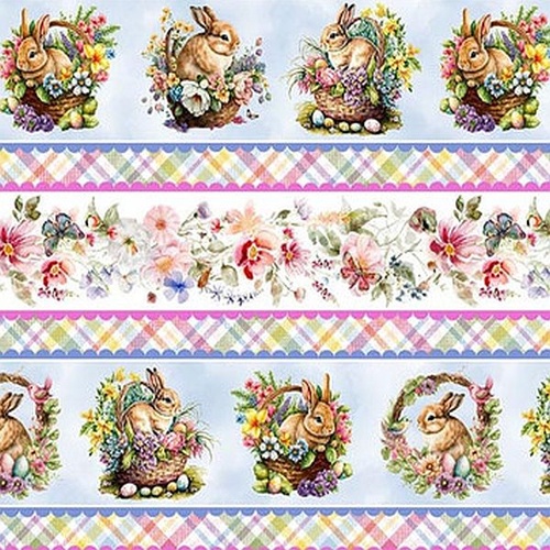 Henry Glass | Basket Full of Blessings | Bunny Floral Stripe Blue 2140-11