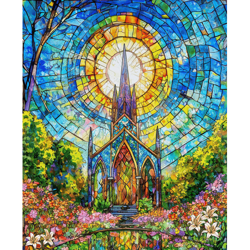 Henry Glass | Faith in Full Color | Stained Glass Church 36" Panel 2188P-74