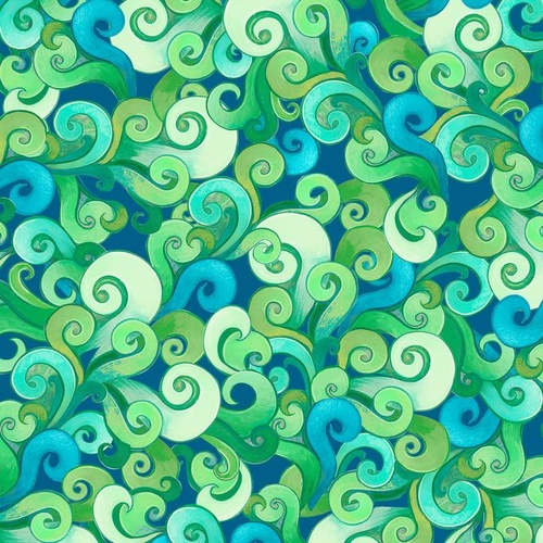 P & B Textiles | Pondside Pals | Swirly Allover Green Multi | PB6038GMU