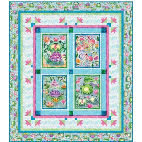 P & B Textiles | Pondside Pals | Blocks Panel Quilt Kit | 58" x 66"