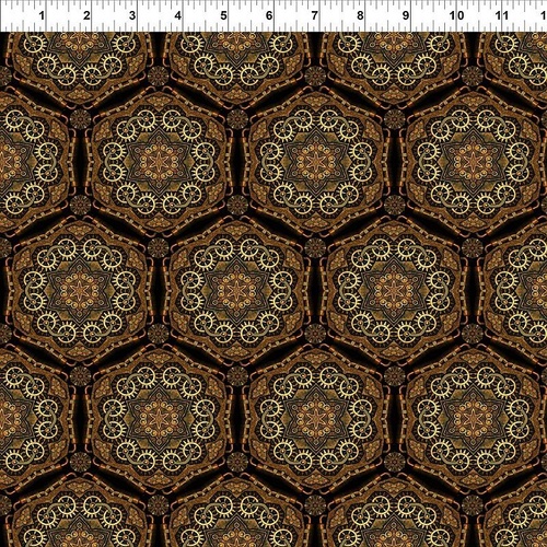 Fabric Remnant | ITB | Steampunk Menagerie –Hexi Gear Stars (90cm x 112cm)