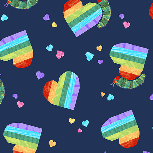 Fabric Remnant | Very Hungry Caterpillar Garden Rainbow Hearts (50cm x 112cm)
