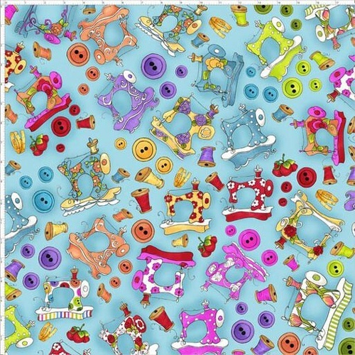 Fabric Remnant | Sew Curious Sewing Machines Toss Blue (47cm x 112cm)