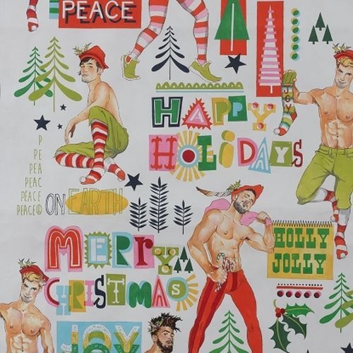Fabric Remnant | Santa's Helpers Pin Up Men Hunks (65cm x 112cm)