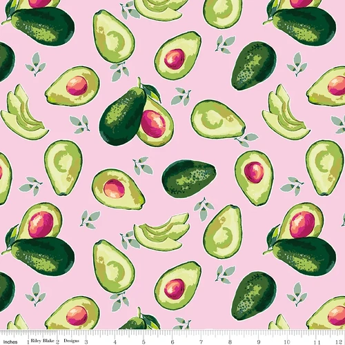 Fabric Remnant | RILEY BLAKE Lucy June Avocado's (46cm x 112cm)