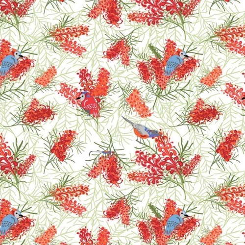 Fabric Remnant | Aussie Flower Garden Birds in Brush (60cm x 112cm)