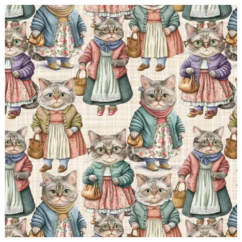 Fabric Remnant | Devonstone | Esther & Eddie Grandma Cats (66cm x 112cm)