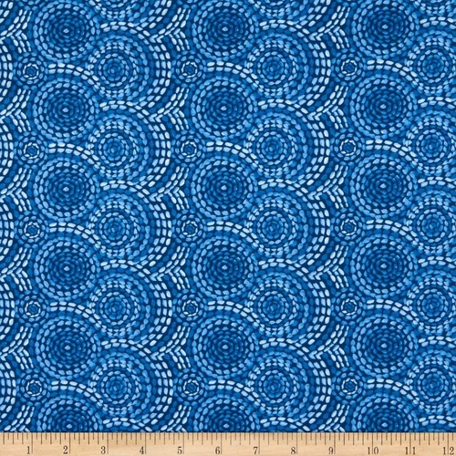 Fabric Remnant | Gypsy Dreams Stitched Circles Blue (78cm x 112cm)