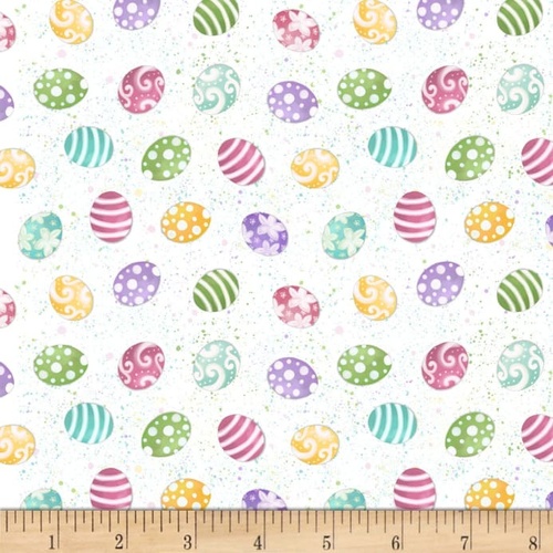 Fabric Remnant | Hoppy Easter Mini Tossed Eggs White (50cm x 112cm)
