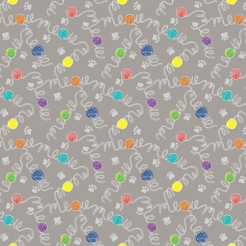Fabric Remnant | Meow Yarn Wool Balls Grey (80cm x 112cm)
