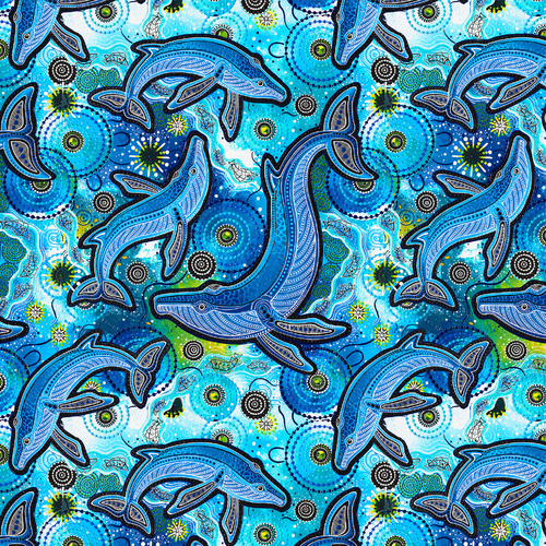 Fabric Remnant |Spirit of the Bush 2 Dolphins Yuan Thirrin (52cm x 112cm)