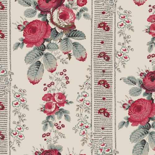 Fabric Remnant | Rue Floriane Rose Border Stripe (73cm x 112cm)