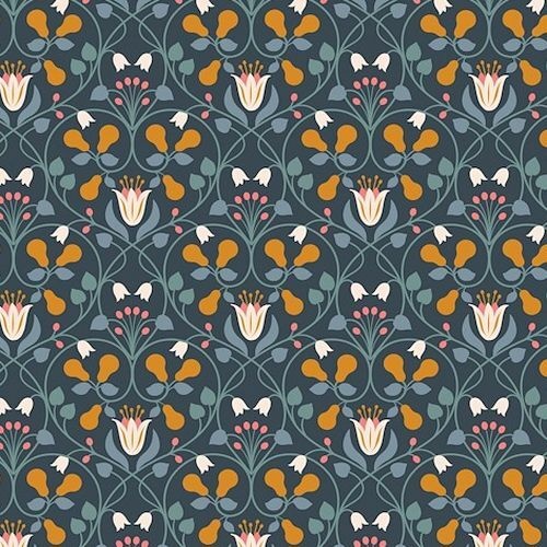 Fabric Remnant | Wintertide Pear Hearts Floral Metallic  (81cm x 112cm)